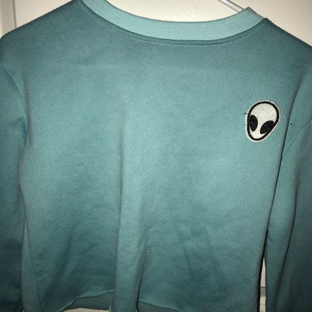 Sky blue alien crop top hoodie